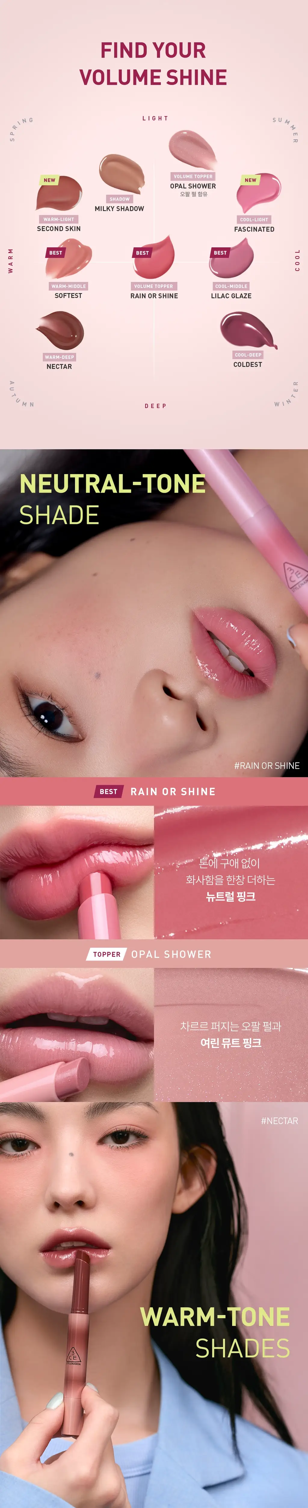 [연예인볼륨스틱&아이돌쌩얼립] 3CE 샤인 리플렉터 1.7g 상세페이지 3